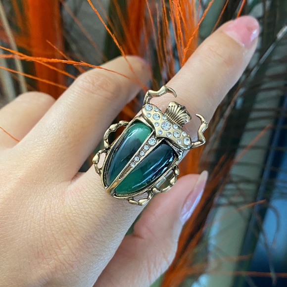 Vintage beetle bug ring,High Quality brass crystal Scarab bug Beetle Skull ring - Picture 7 of 9